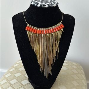 Elegant Gold and Orange Fringe Necklace NWOT